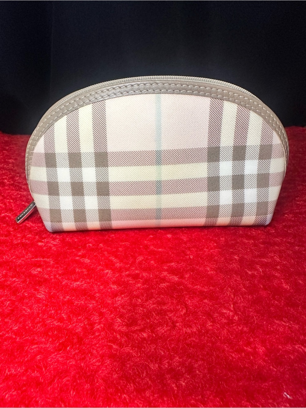 Burberry Beige Plaid Dome Cosmetic Pouch